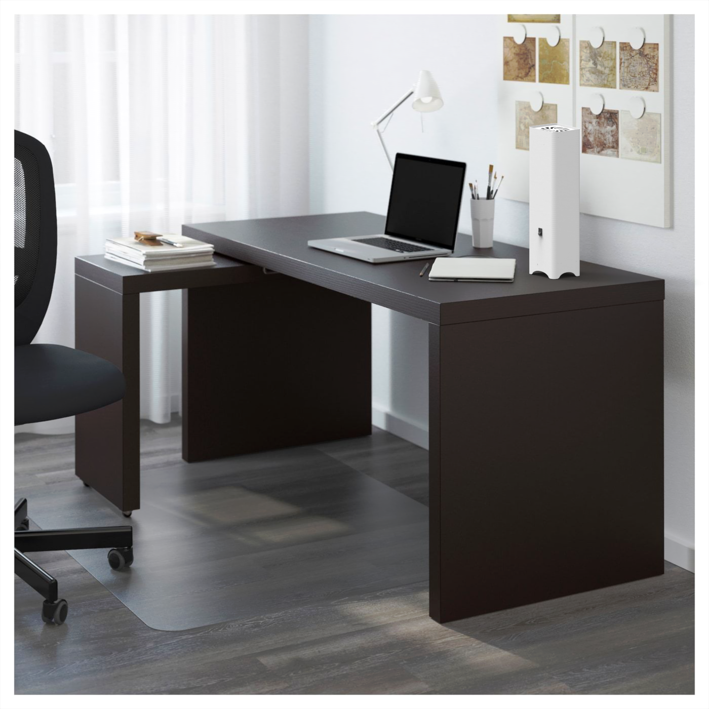 МАЛЬМ письменный стол с выдвижной панелью, черно-коричневый151x65 см